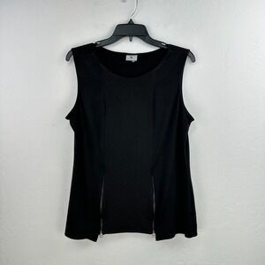Worthington Top‎ Womens XL Blouse Black Knit Sleeveless Textured Stretch Zip